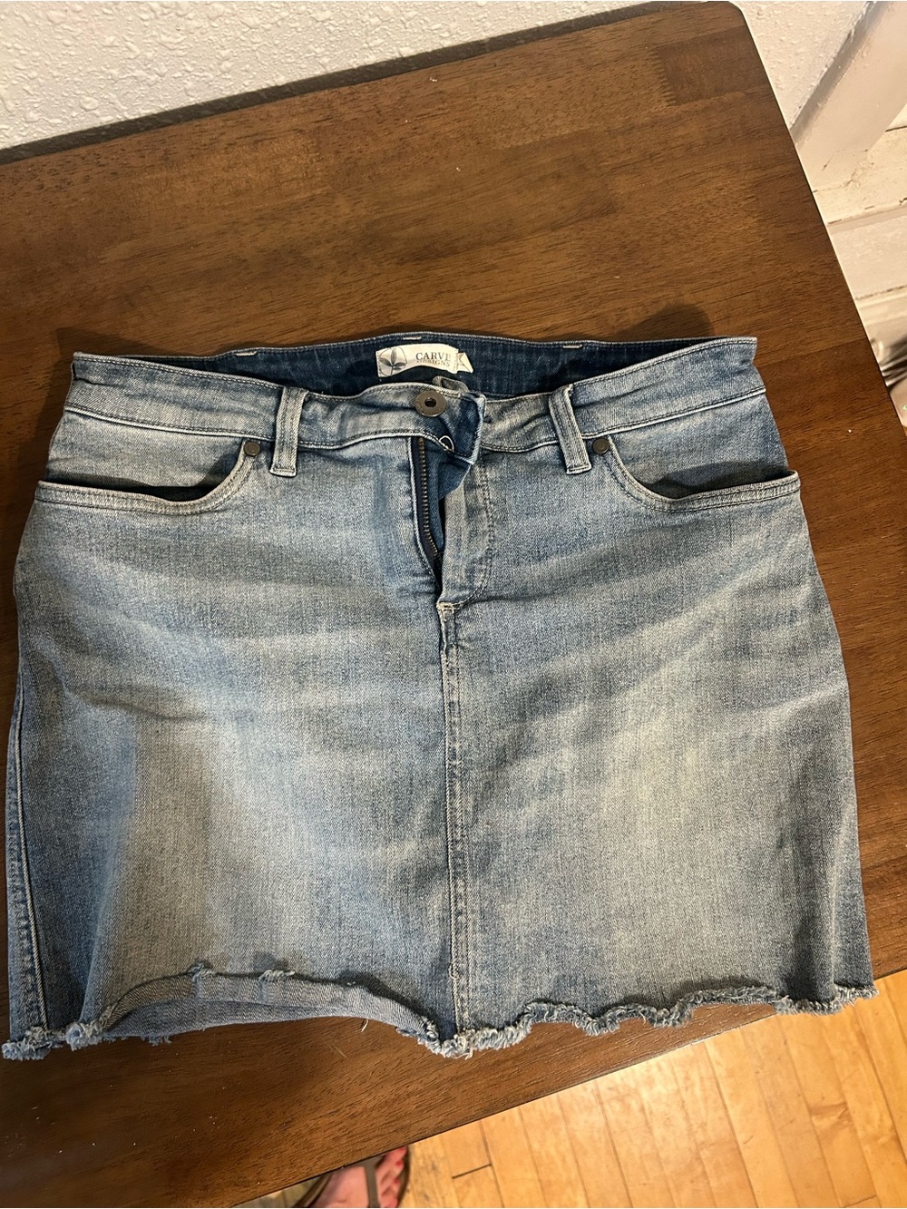 Carve Designs Light Blue Frayed Hem Denim Mini Skirt